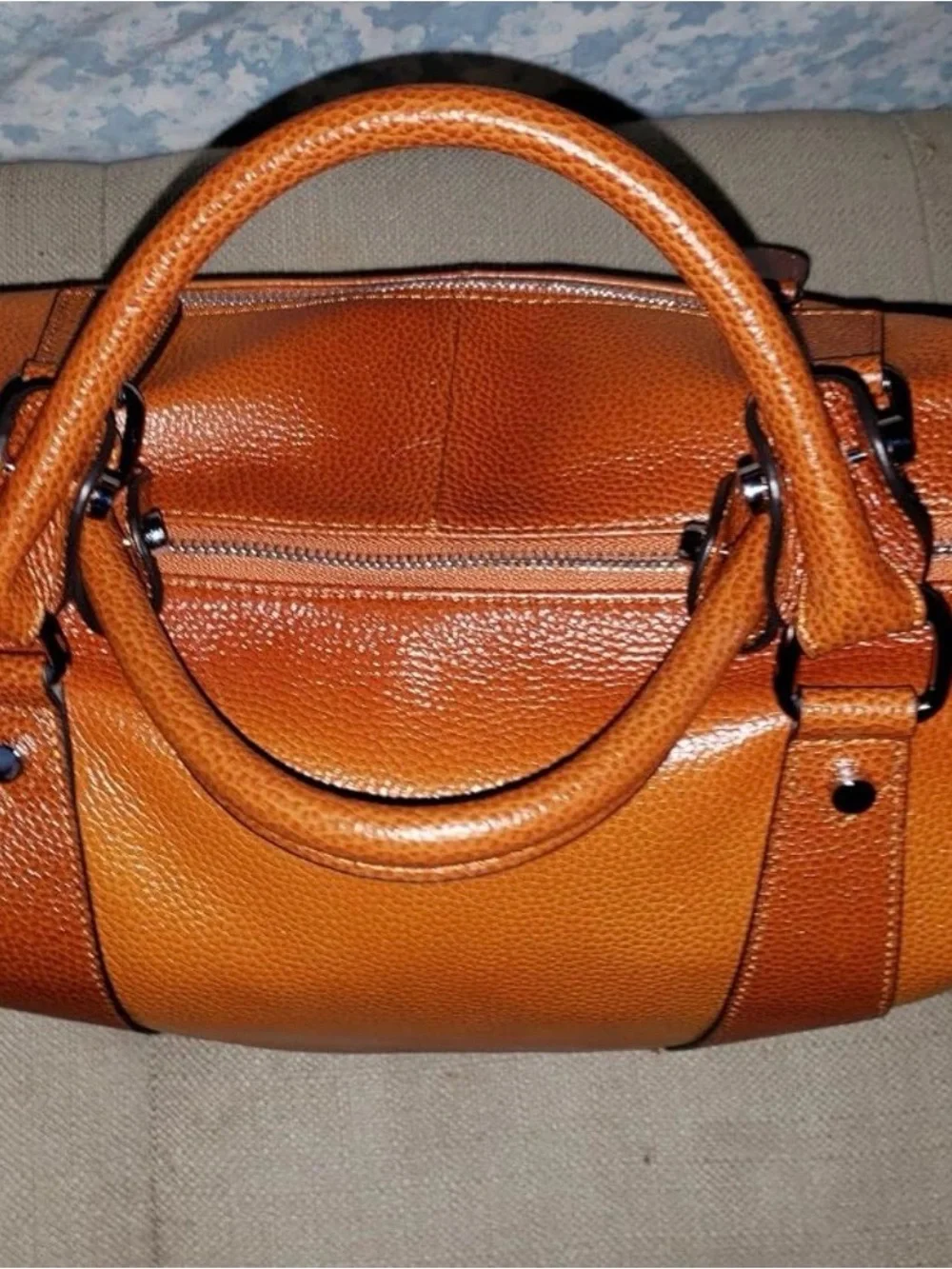Women’s Genuine Leather Two Tone Satchel Tote Bag Cognac Brown Crossbody